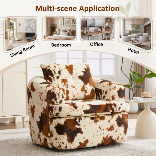 360° Swivel Round Accent Chair (36.6") - Beige&Brown Barrel Chair with Dual-layer Cushion for Bedroom Office