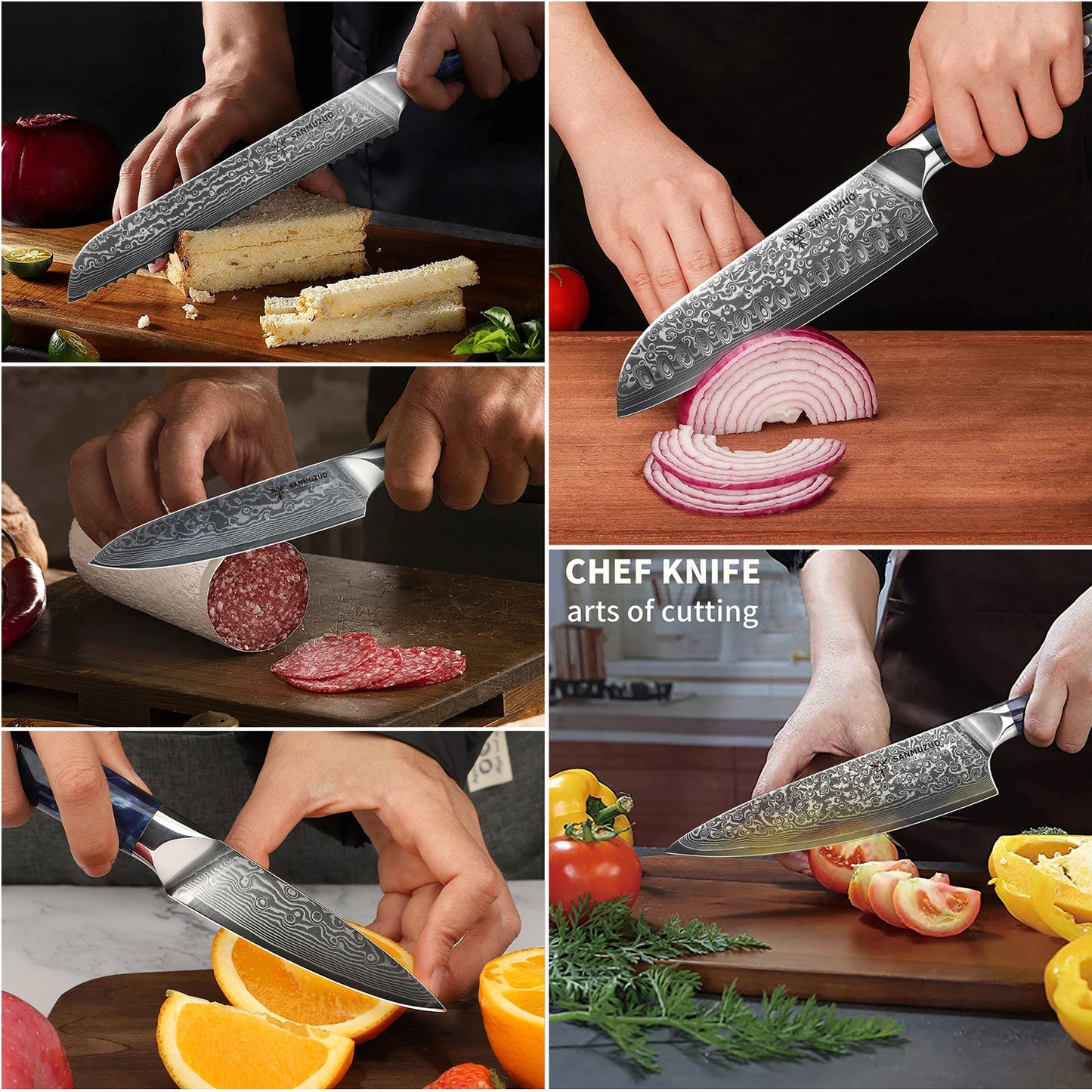 SANMUZUO Damascus Kitchen Knife Set With Resin Handles