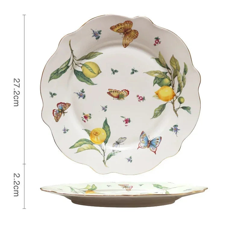 European Style Ceramic Dinner Plate Elegant Lemon Pattern