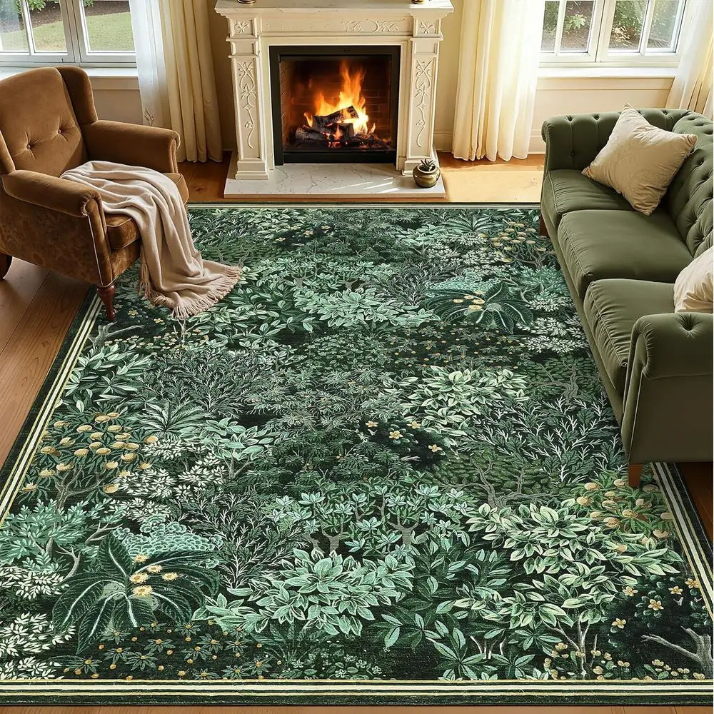Botanical Woodland Washable Non Slip Area Rug For Living Room