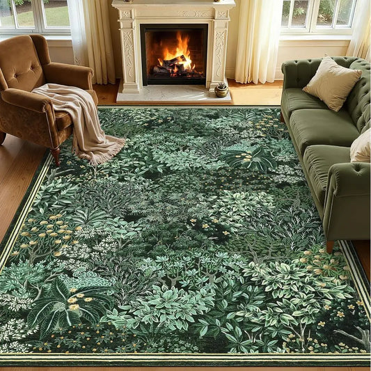 Botanical Woodland Washable Non Slip Area Rug For Living Room