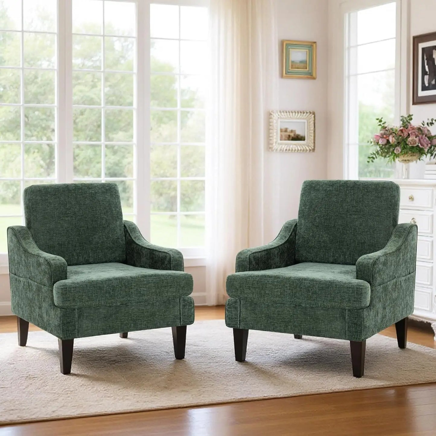 MOYU Accent Chairs Set of 2 Chenille Upholstered Armchairs