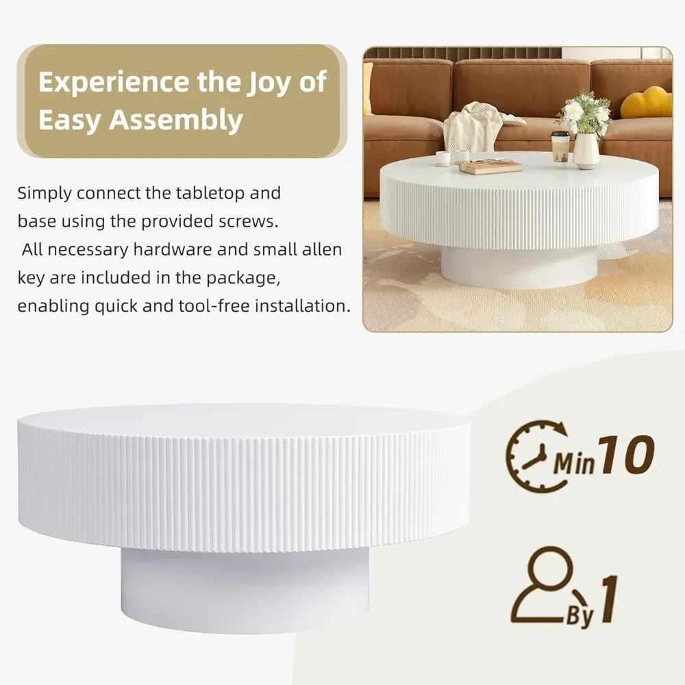 Round Coffee Table For Living Room Modern Wood Drum