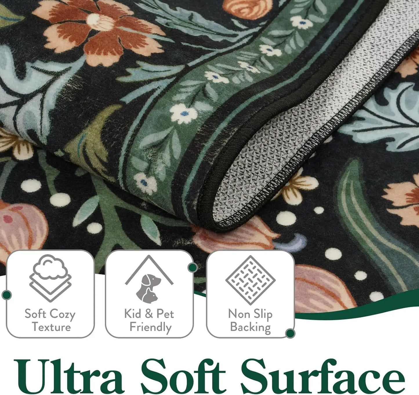 Floral Area Rug Soft Washable Non Slip Boho Carpet