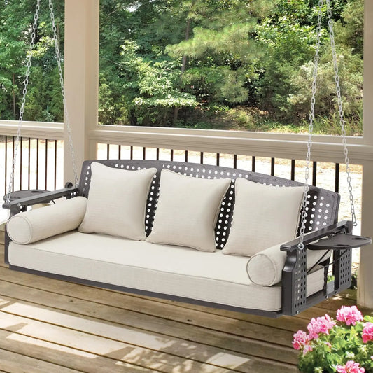 Three Seater Porch Swing With Cup Holders And Cushions