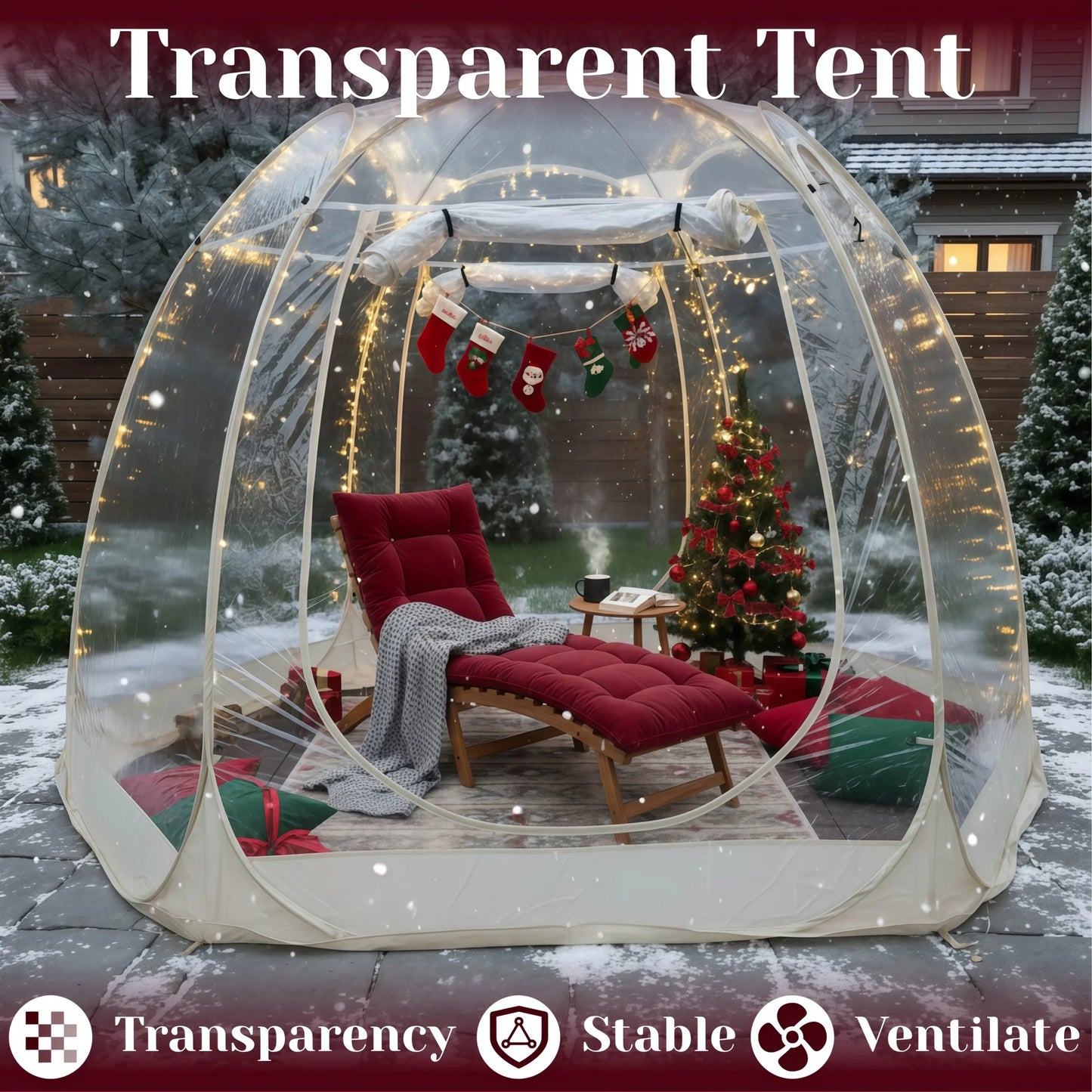 Large Instant Pop-Up Bubble Tent, Weatherproof Outdoor Igloo Screen House, Oversize Camping Pod, Patio Cold Protection