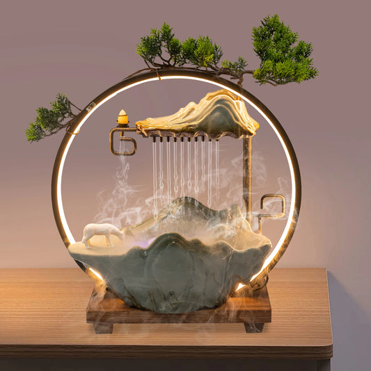 Indoor Tabletop Water Fountain With Mist Rockery LED Decor