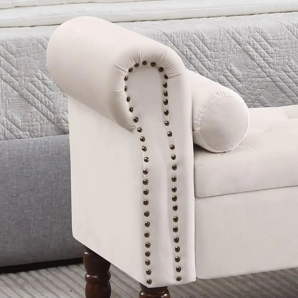 Velvet Storage Bench With Arms Upholstered Ottoman For Bedroom And Living Room