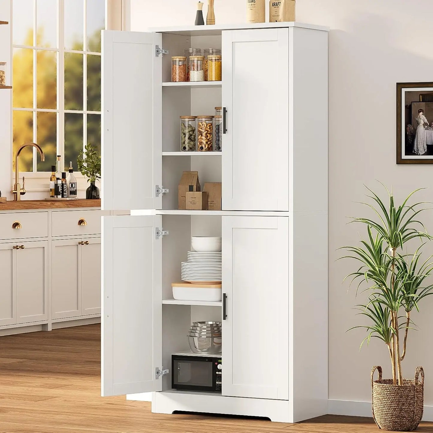 Studyset Freestanding Kitchen Pantry Cabinet With Adjustable Shelves