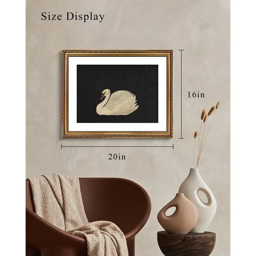 Gold Framed Swan Wall Art Canvas Print Vintage Home Decor