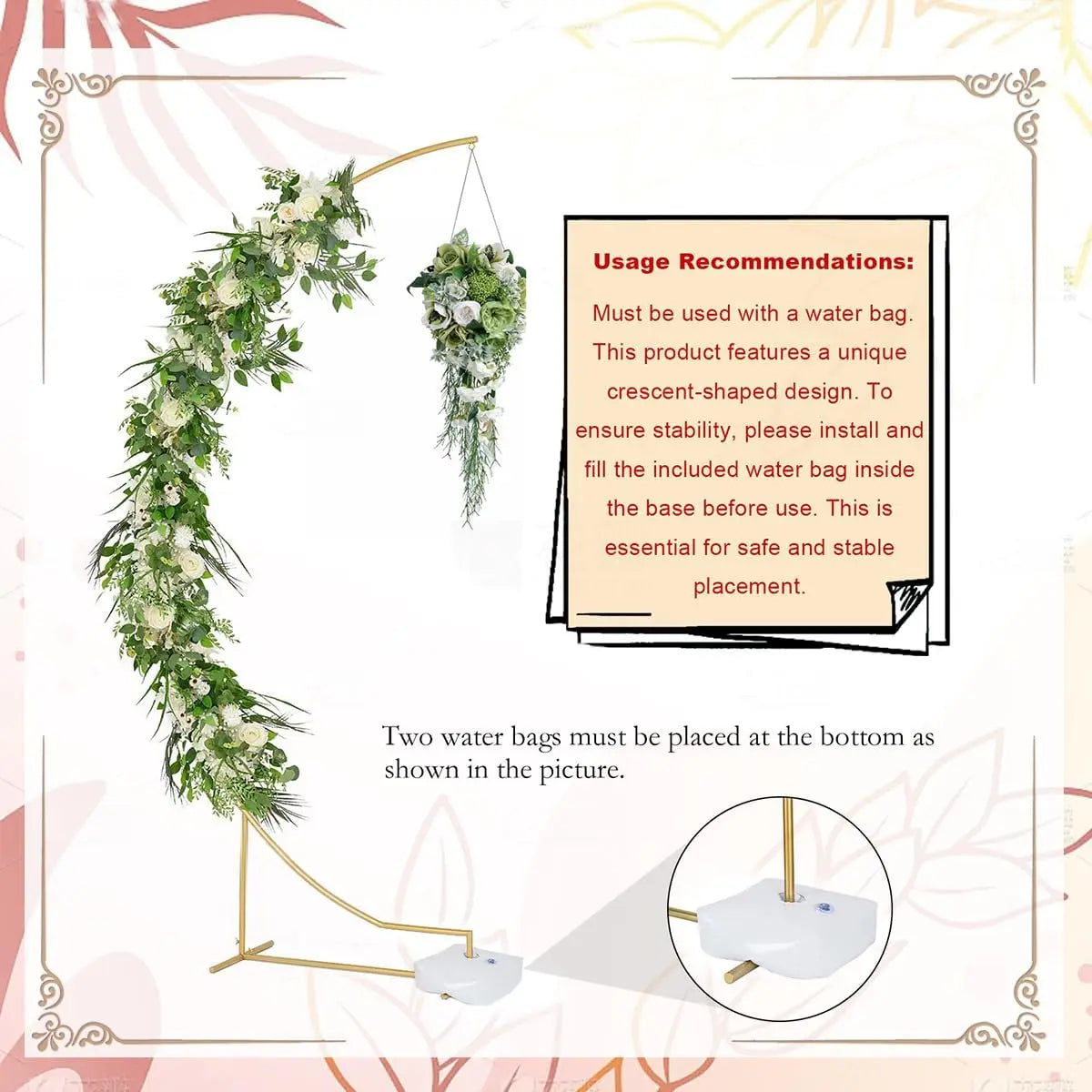 4Pcs Half Moon Arch Backdrop Stand Set, 8.2FT Metal Open Arch Frame Gold for Wedding Bridal Birthday Party Decoration
