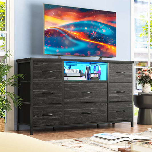 EnHomee 8-Drawer Media Dresser With LED Lighting And Built-In Charging