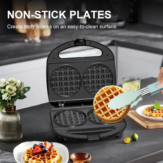 3-in-1 Sandwich Maker with Removable Plates, Panini Press, Waffle Maker, Non-Stick, 750W Compact Breakfast Grill for Sandwiches, Waffles, Steak, Black