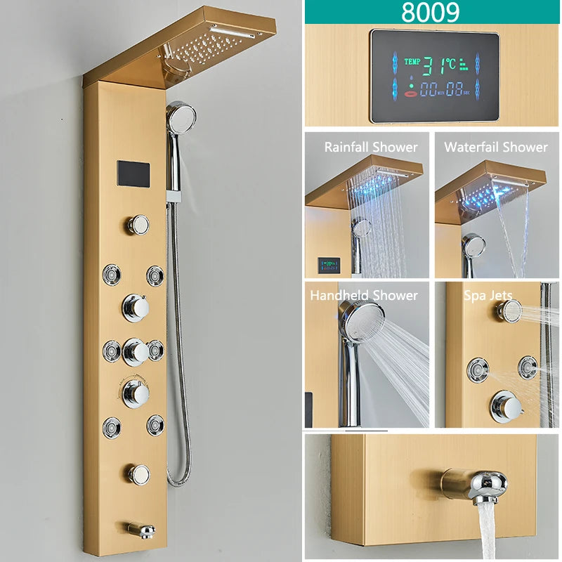 Wanmivezlo LED Bath Shower Faucet Set Triple Handle With Temperature Display