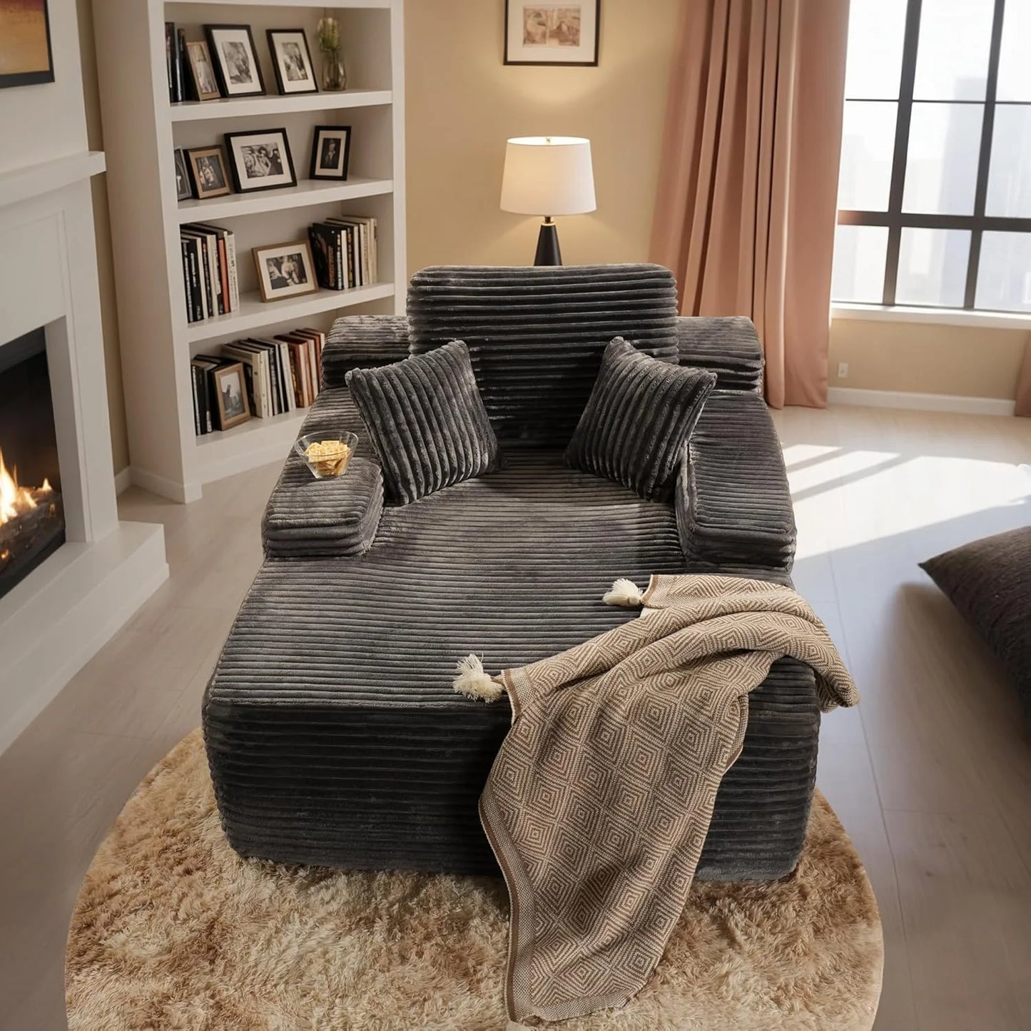 UNM Boneless Chaise Lounge Chair Velvet Upholstered Cloud Sofa Reading