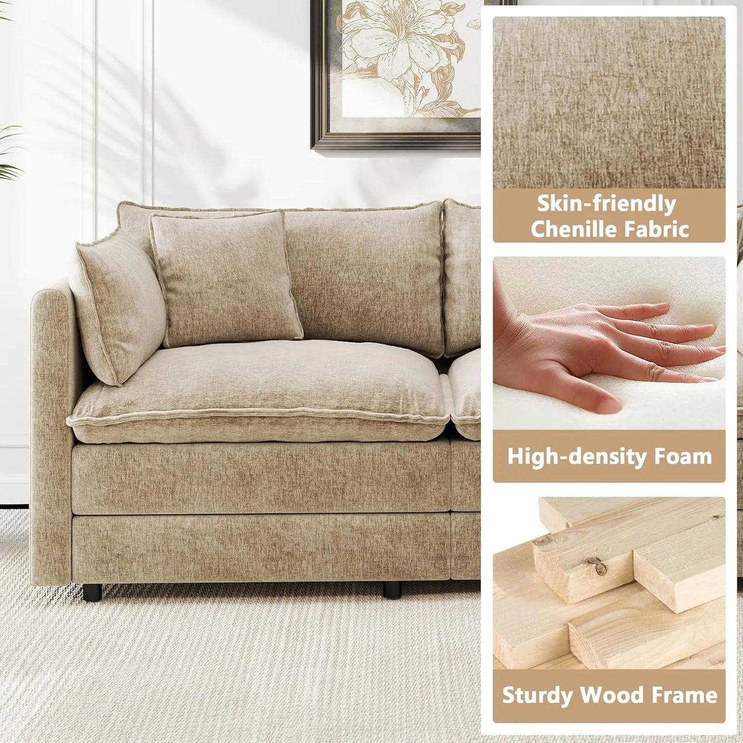 Modular Sectional Sofa Modern Convertible Loveseat Couch Living Room