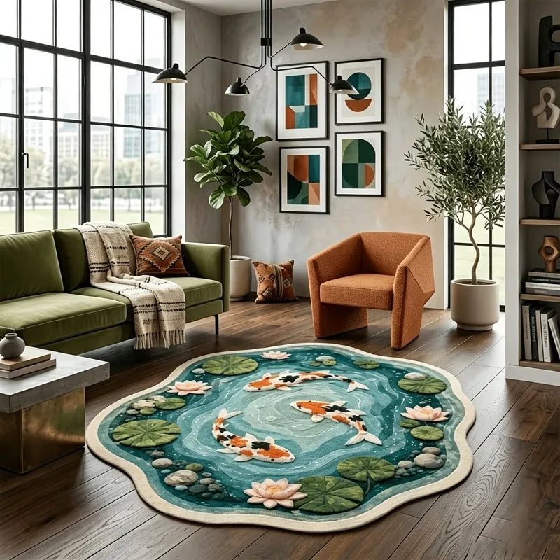 Lotus Koi Fish Plush Washable Anti Slip Bedroom Floor Rug