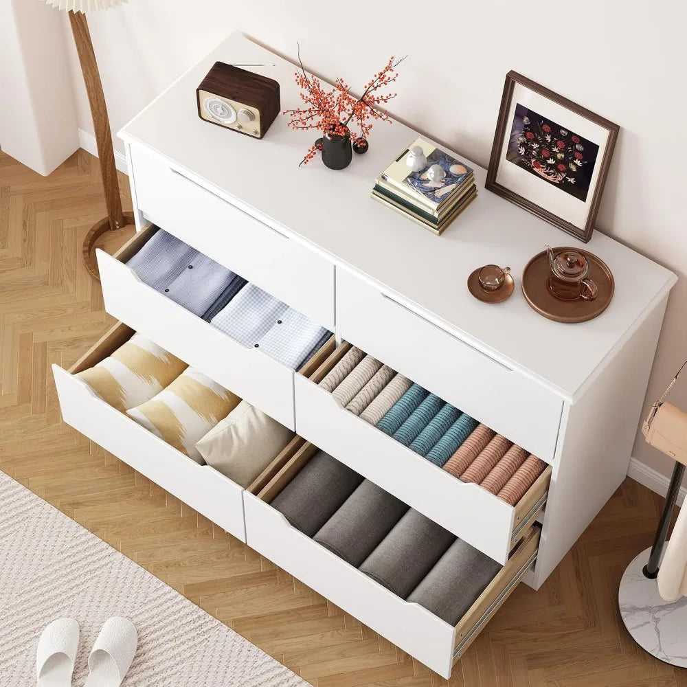 6-Drawer Wooden Dresser With Anti-Tip Design For Bedroom