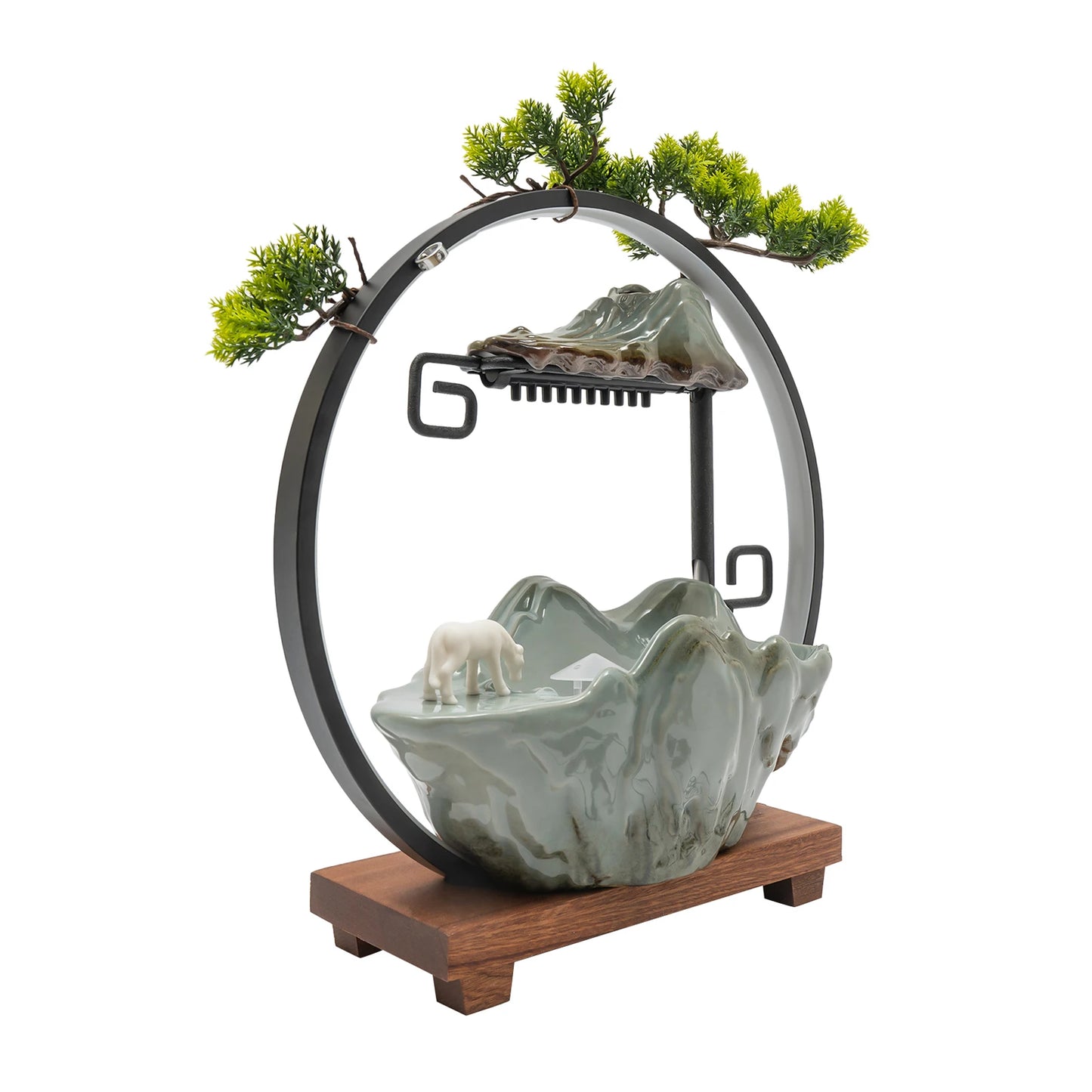Indoor Tabletop Water Fountain With Mist Rockery LED Decor