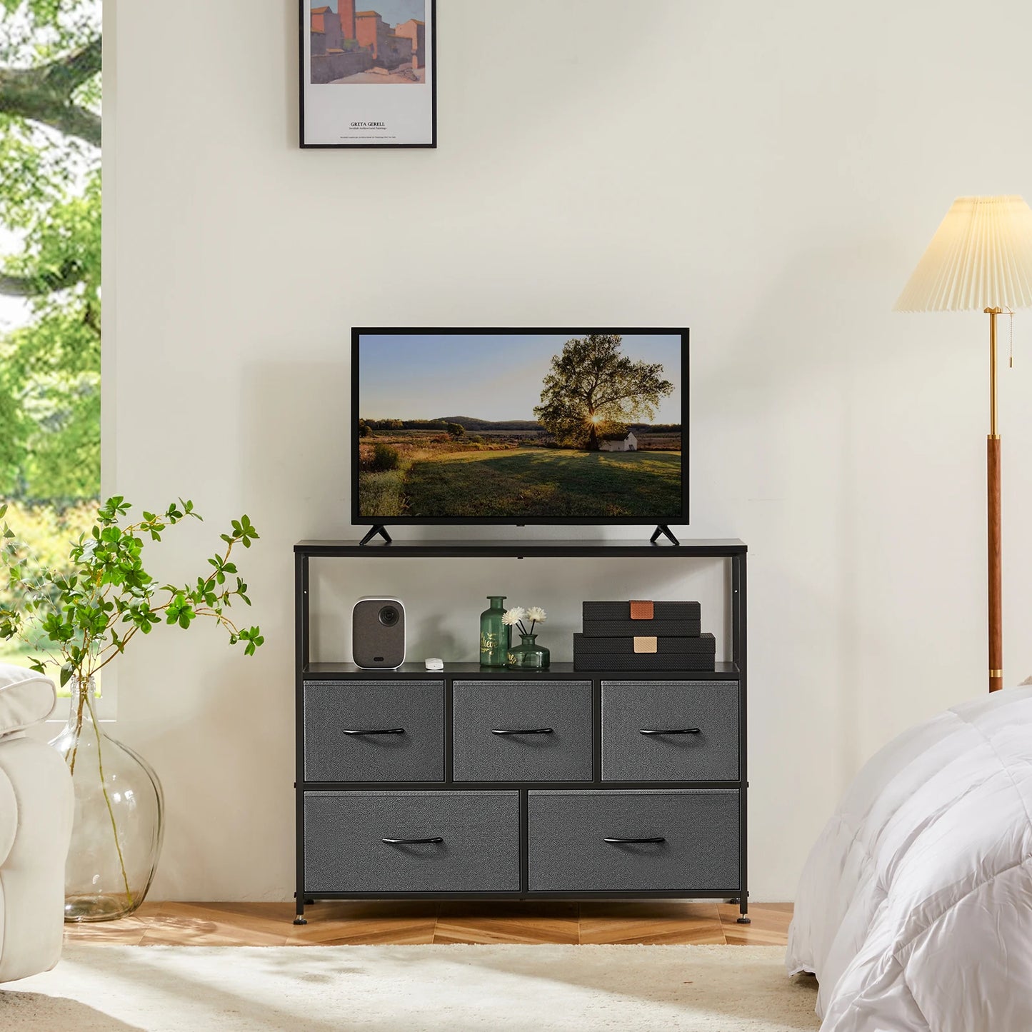 JHK Shoe Cabinet Dresser With Fabric Drawers And TV Stand
