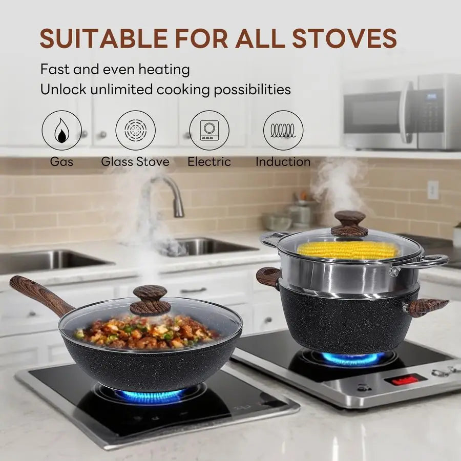 Nonstick Pots And Pans Set Induction Compatible Stay Cool Handles