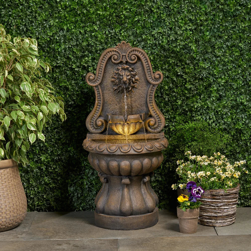 Olivia Outdoor Fountain With Light, Weather Resistant Roman-Style
