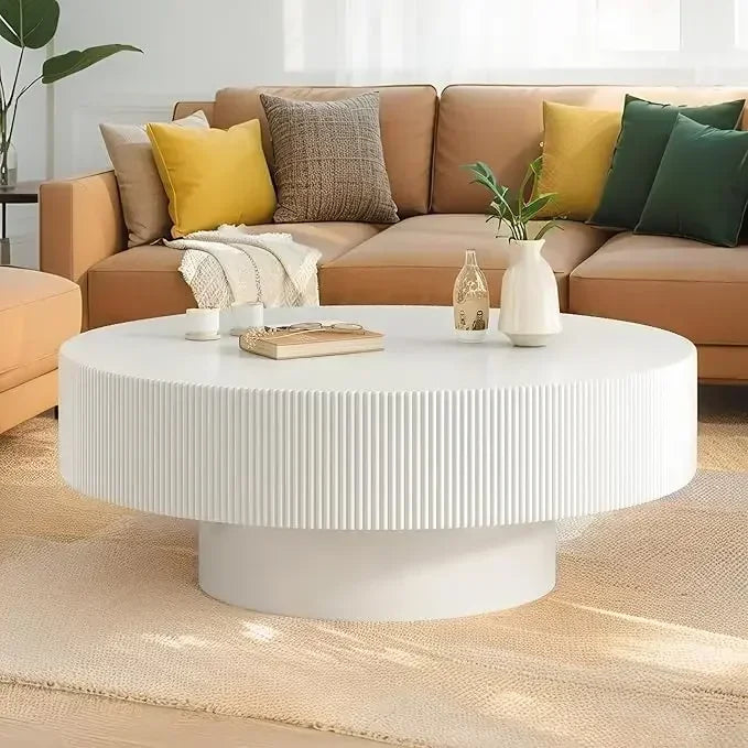 Round Coffee Table For Living Room Modern Wood Drum