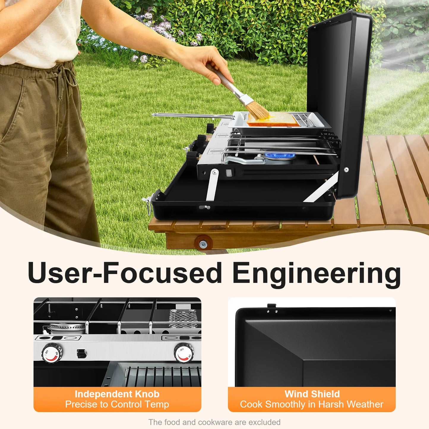 NONED Portable 3 Burner Camping Stove Gas Grill With Ignition
