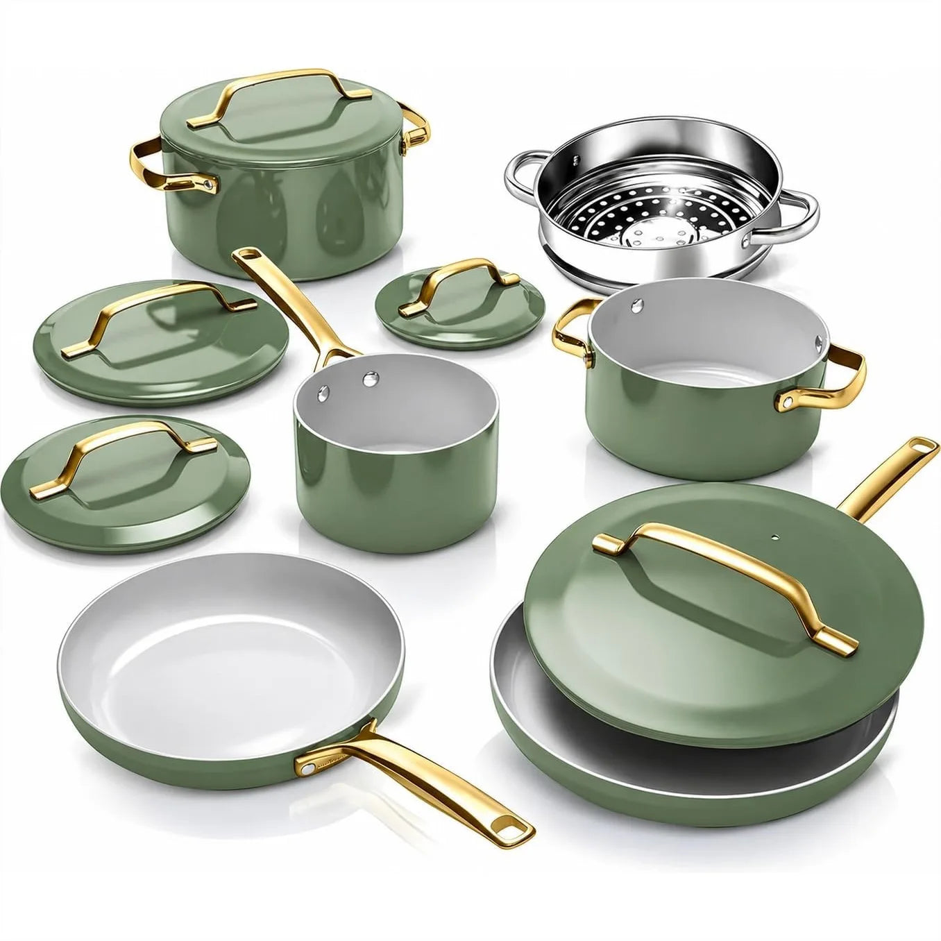 Ceramic Nonstick 11 Piece Cookware Set Induction Ready Pots Pans