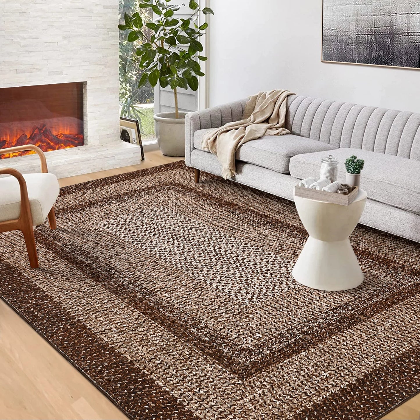 HiMISS Washable Polyester Area Rug for Living Room Non Slip