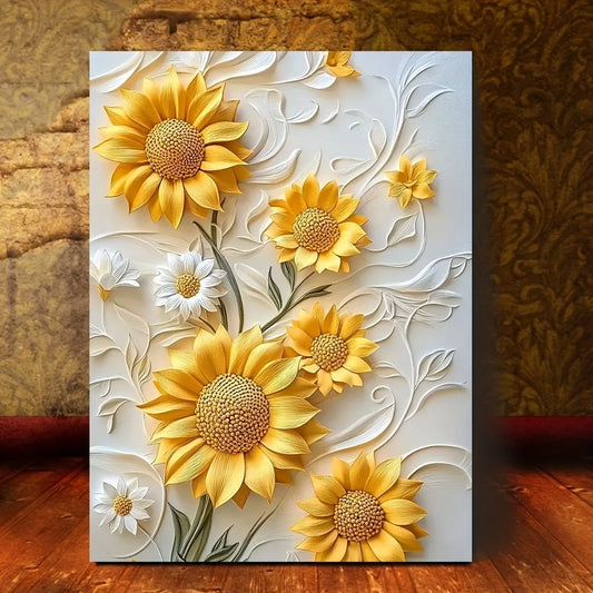3D Sunflower Canvas Art With Wood Frame For Living Room Decor
