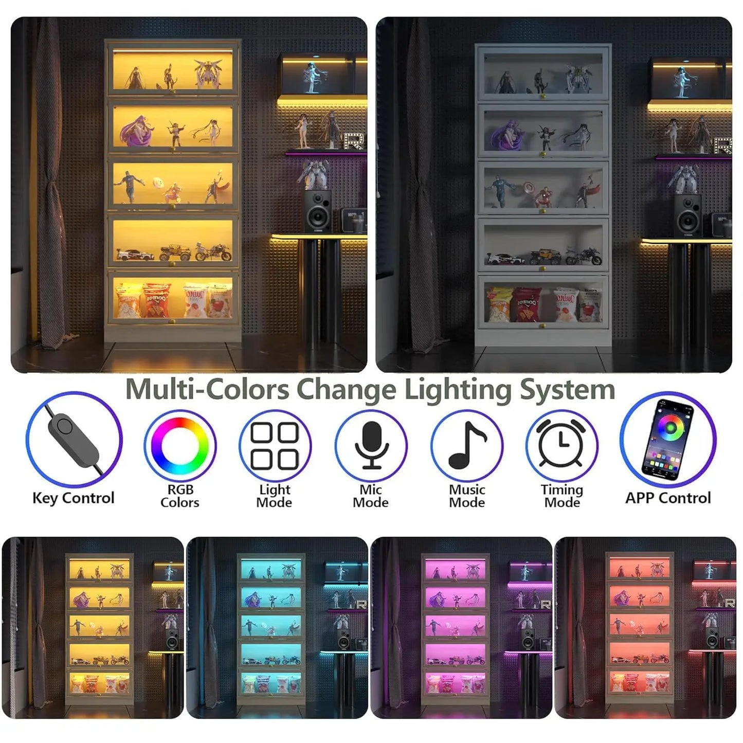 ZHILU Display Cabinet With LED Lighting 5 Tier Curio And Acrylic Glass Doors