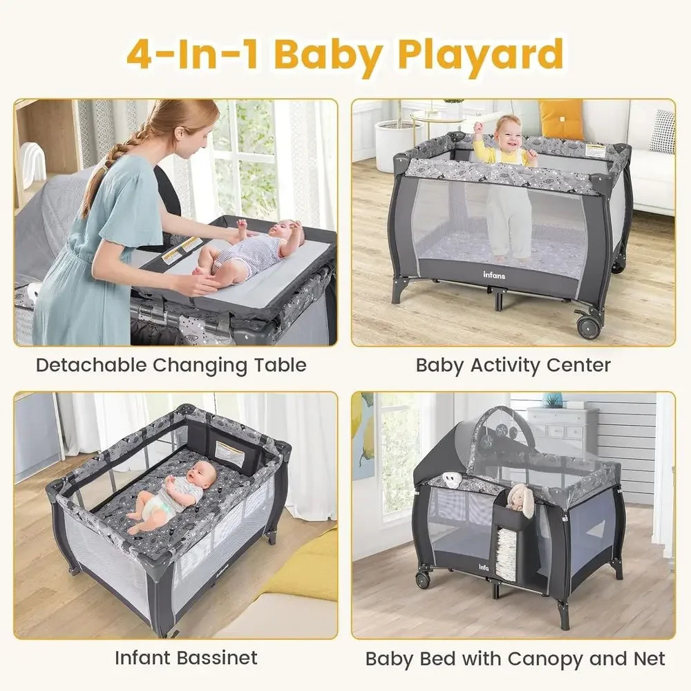 All In One Portable Baby Playard With Bassinet And Accessories