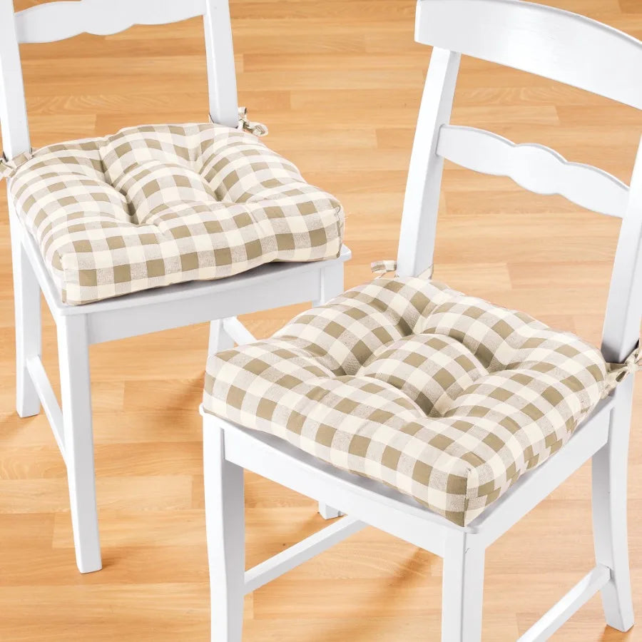 Buffalo Check Polyester Cotton Tufted Chair Seat Cushions - Taupe - Set of Two