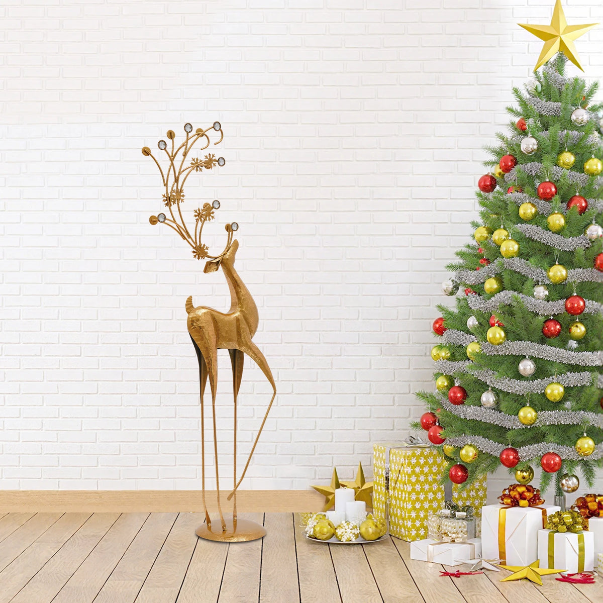 Metal Reindeer Figurine Art Deco Statue for Holiday Home Decor