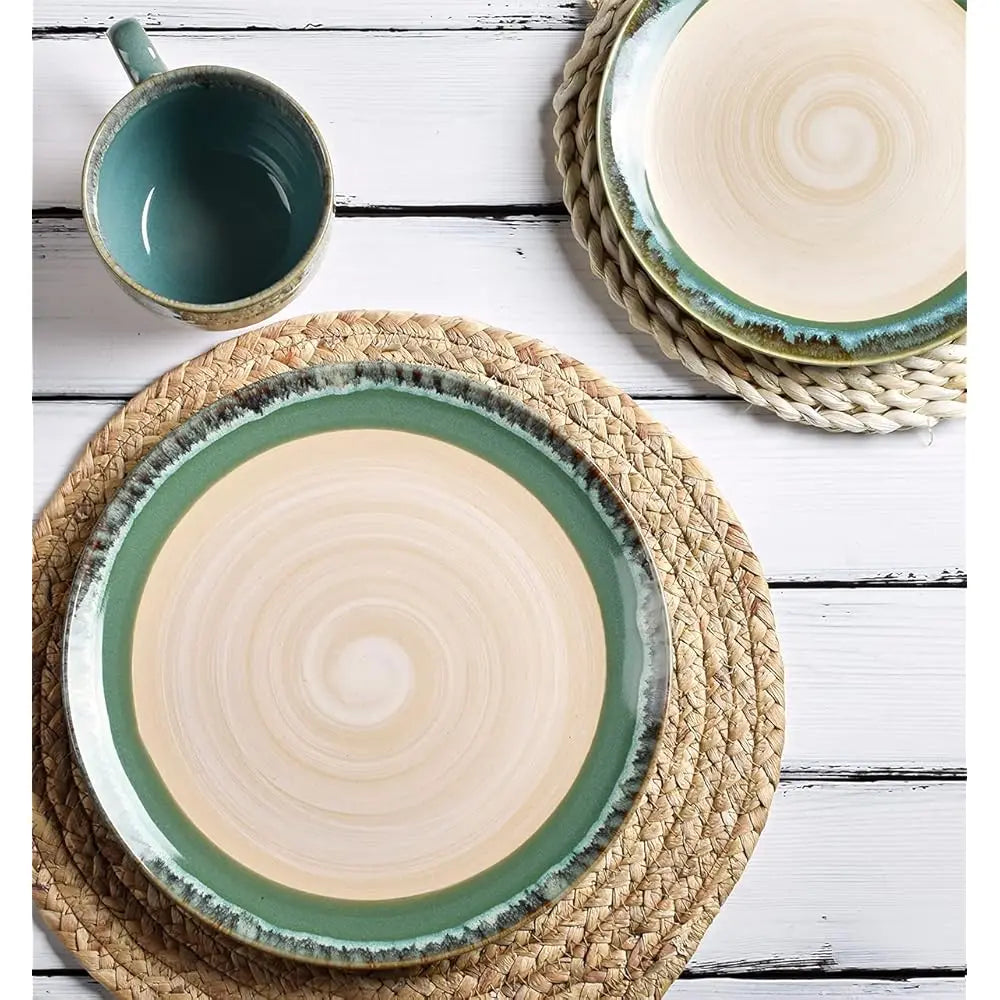 BONJEAN Stoneware Dinnerware Set For Four, 12 Pieces, Reactive Glaze