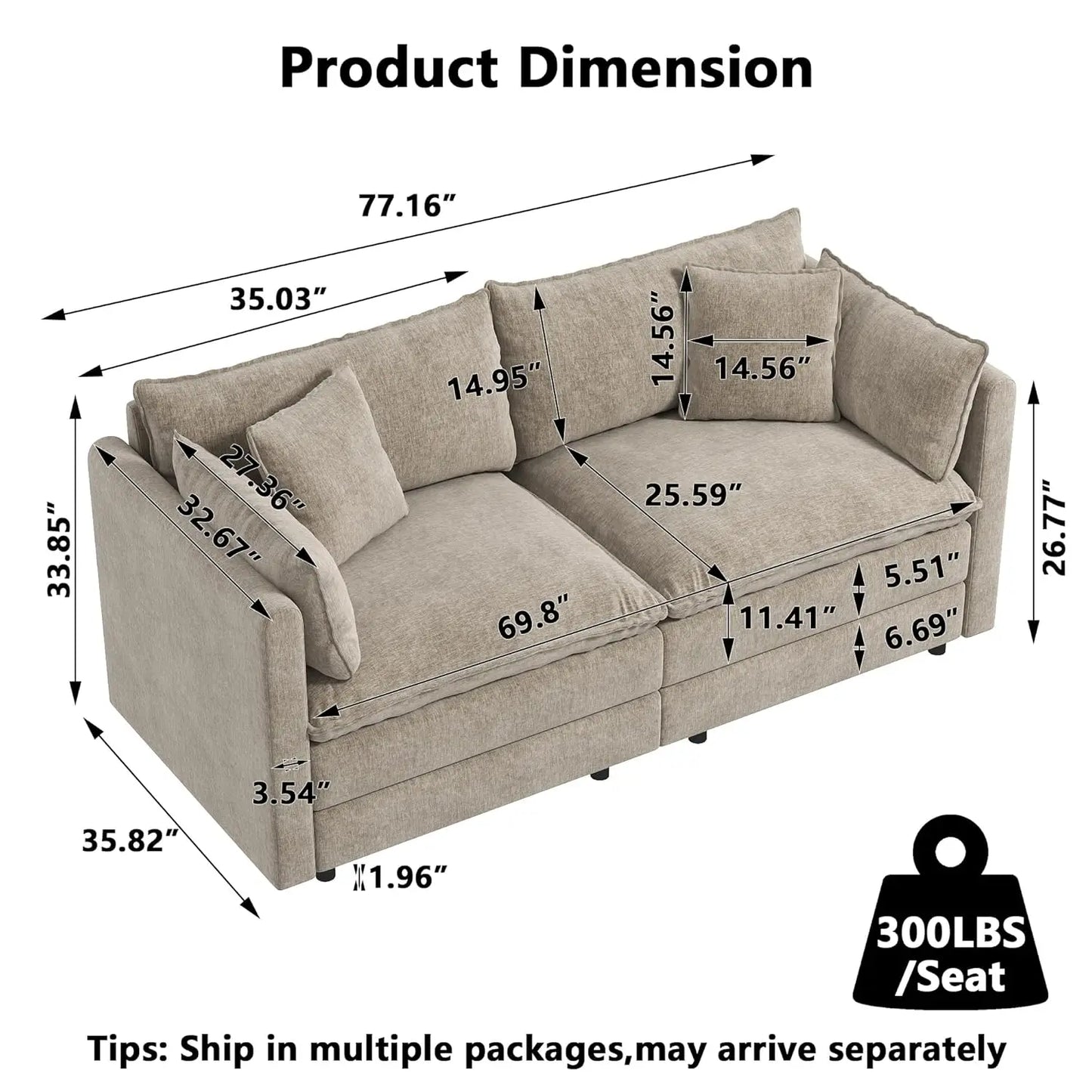 Modular Sectional Sofa Modern Convertible Loveseat Couch Living Room