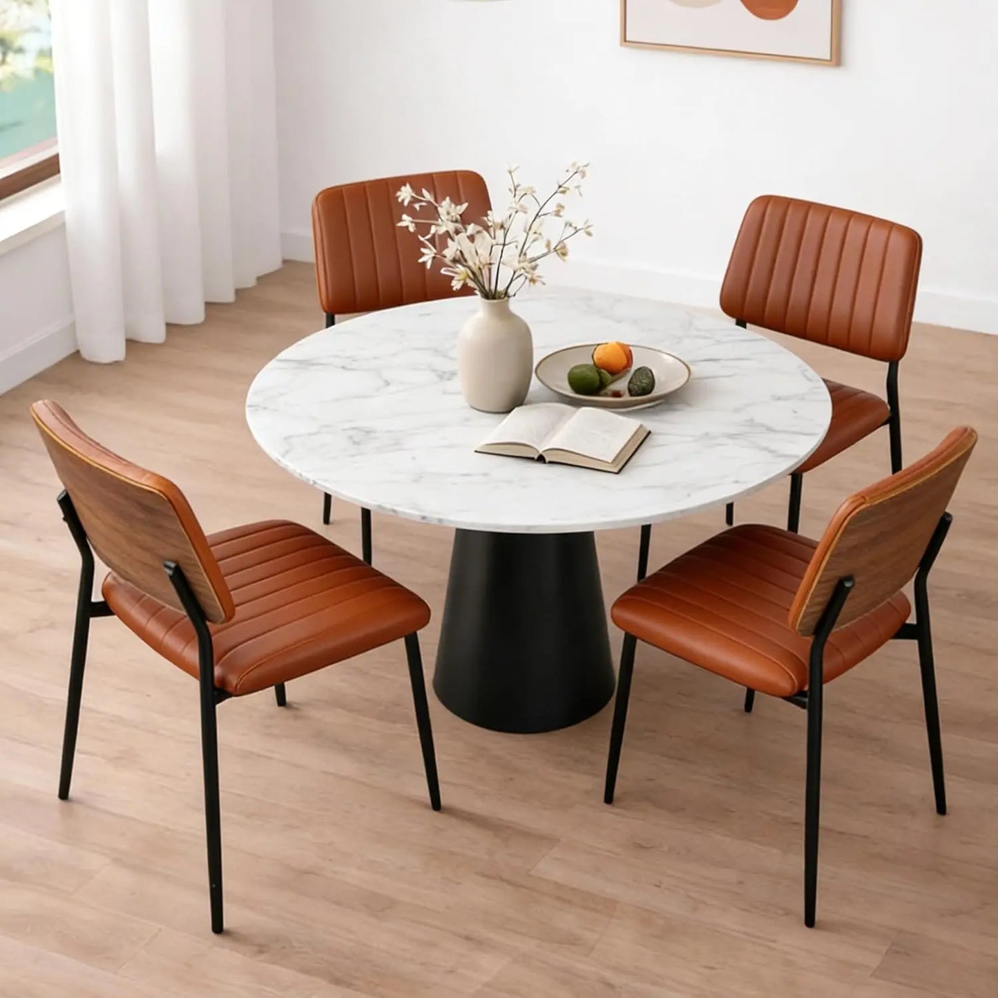 Mid Century Modern Dining Chairs Set of 2 Walnut Back