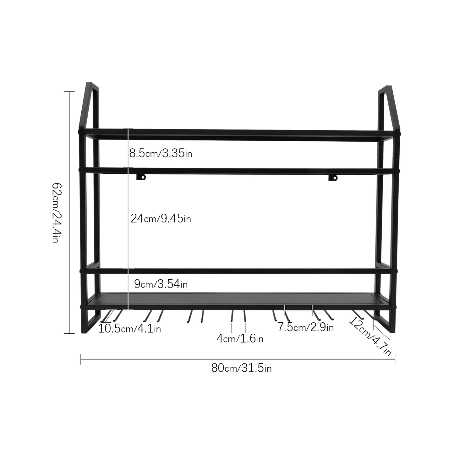Wall Mounted Wine Rack And Glass Holder For 12 Bottles