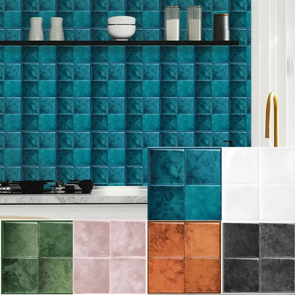 Durable 9" x 9" Peel and Stick Backsplash Self-adhesive Waterproof Wallpaper 3D Marble Grain Stick Tile for Kitchen Bathroom