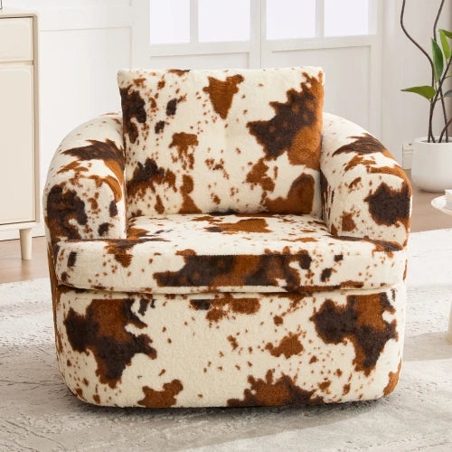 360° Swivel Round Accent Chair (36.6") - Beige&Brown Barrel Chair with Dual-layer Cushion for Bedroom Office