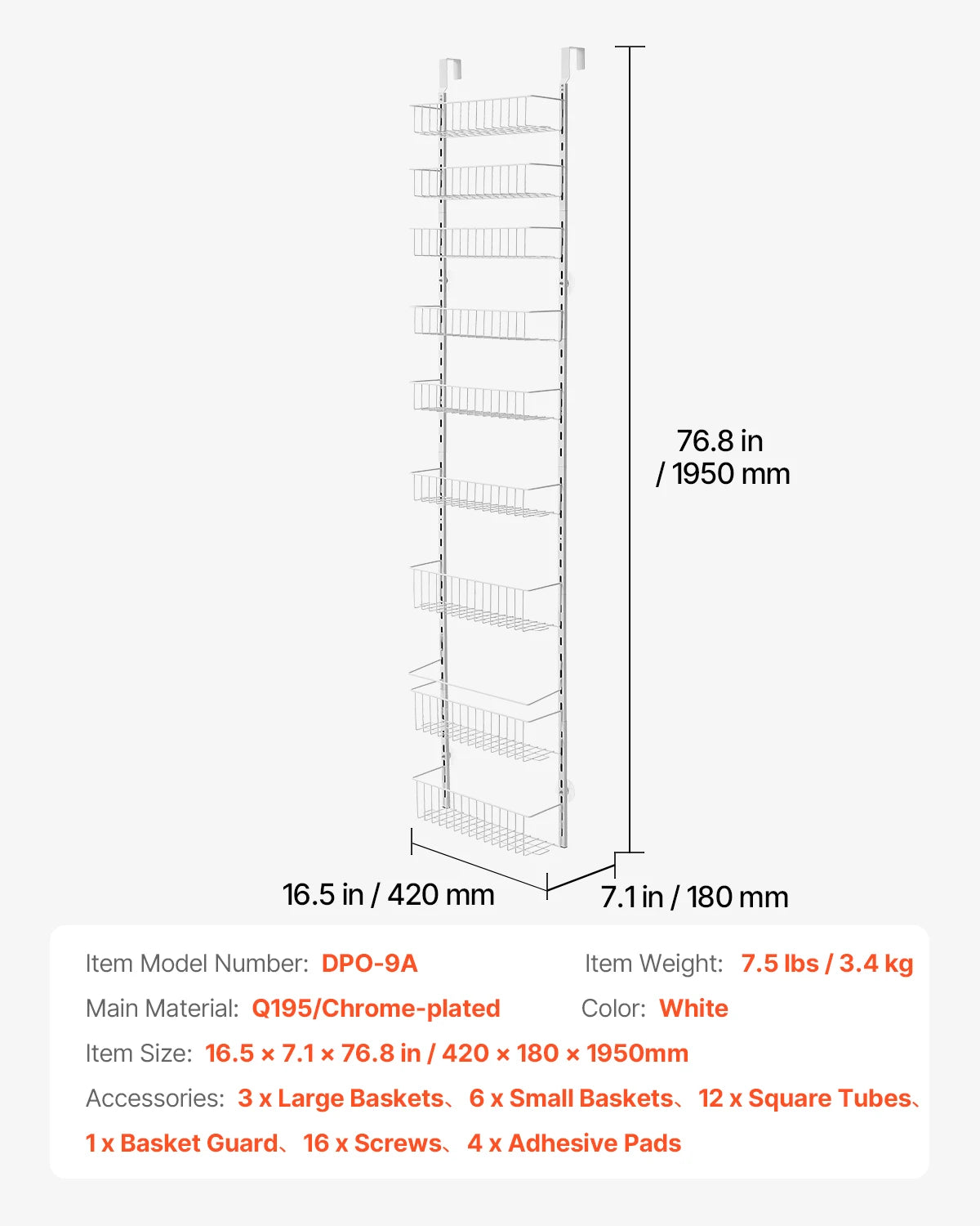 SucceBuy 6/8/9/10 Tier Over the Door Pantry Organizer Heavy-Duty Steel Hanging Spice Rack, Adjustable Wall Seasoning Shelves