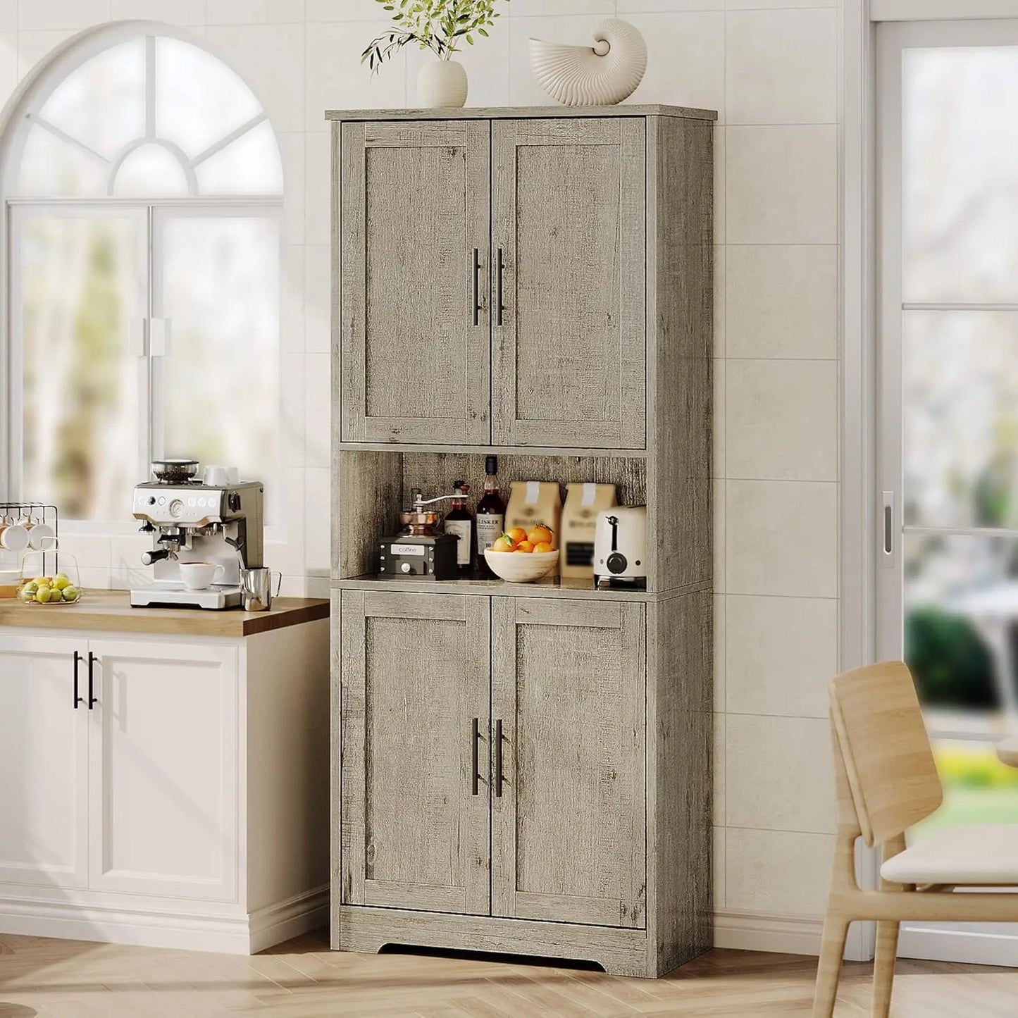 Studyset Freestanding Kitchen Pantry Cabinet With Adjustable Shelves