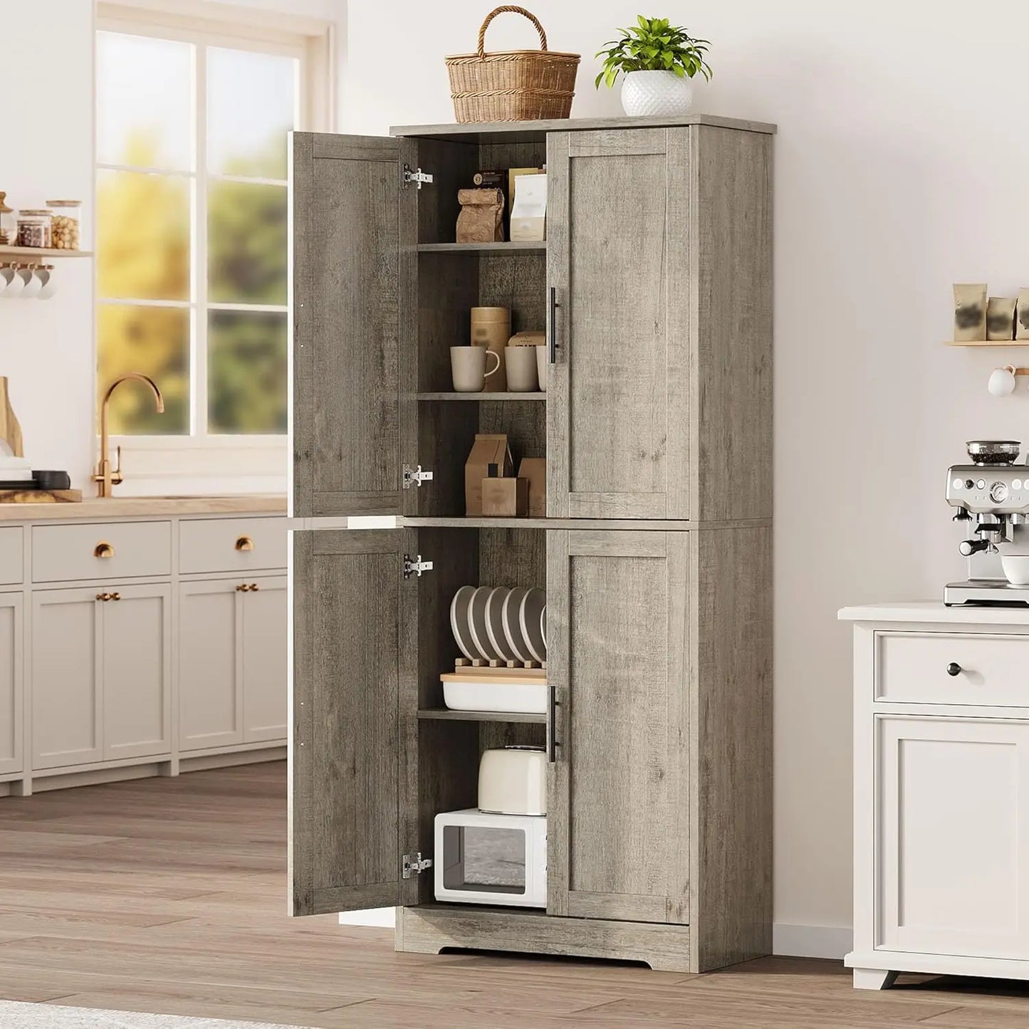 Studyset Freestanding Kitchen Pantry Cabinet With Adjustable Shelves