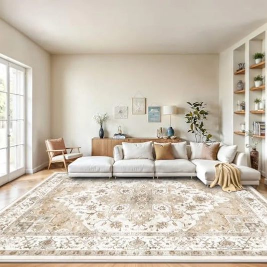 Living Room Vintage Area Rug Low Profile Washable With Non Slip Backing