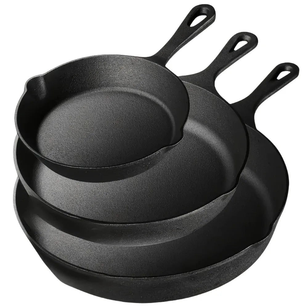 AEDG 3 Piece Cast Iron Skillet Set Nonstick Durable Pans
