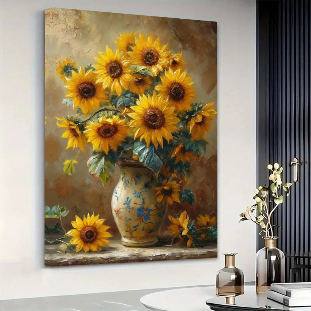 Art Deco Sunflower Canvas Print For Home Office Decor