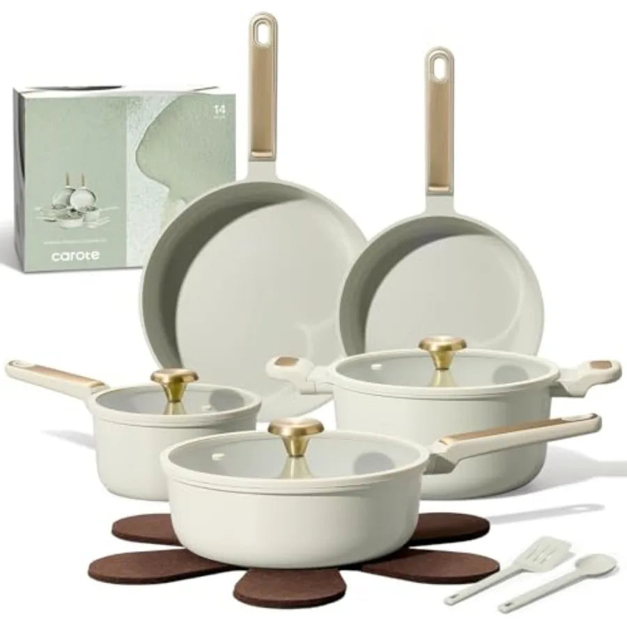 Ceramic Nonstick Cookware Set 14 Piece PFAS Free Non Toxic
