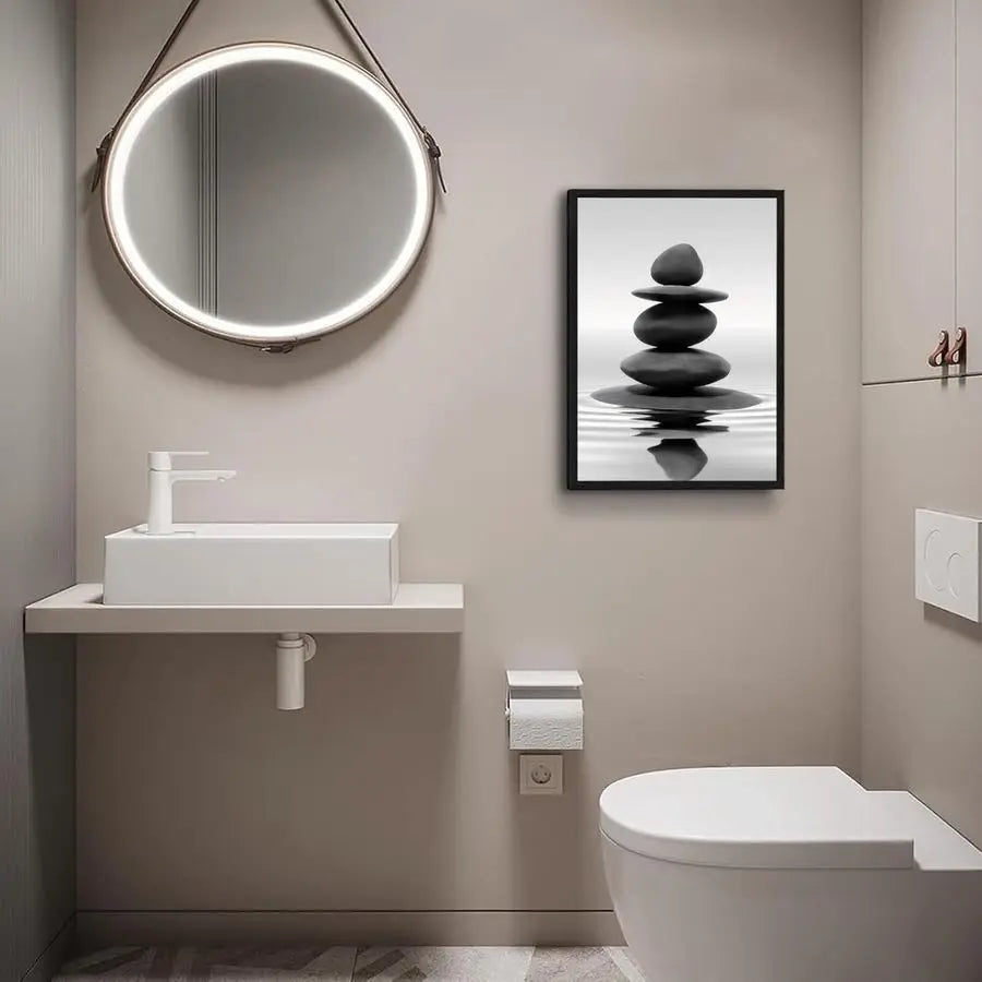 Framed Zen Stones Water Wall Art For Bathroom Spa Decor