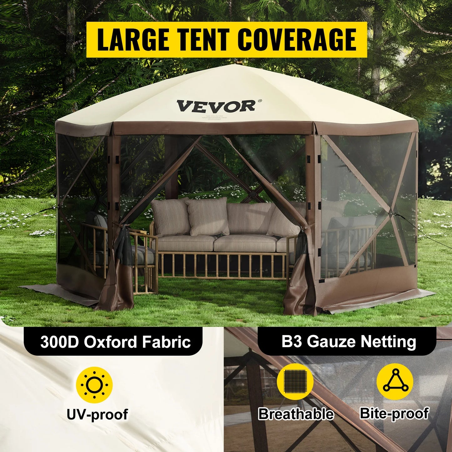 SucceBuy Pop-Up Camping Gazebo Canopy Shelter 6-Sided Tent